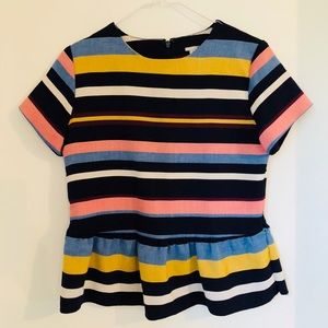 Striped Halogen Blouse with Ruffled Mid Section